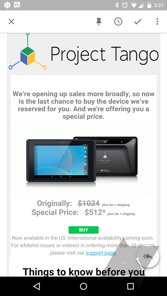 Project Tango’s Price Cut Down To Half For Those Who Got lucky Enough To Receive Email