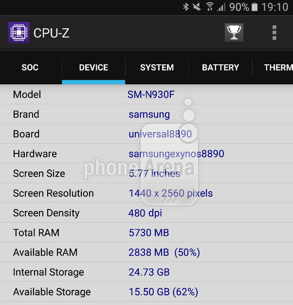Revealed: Samsung Galaxy Note 6 Caught With 6GB RAM Via CPU-Z Snapshot