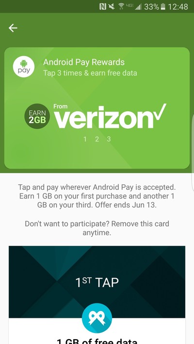 get 2gb free data on verizon by using android pay