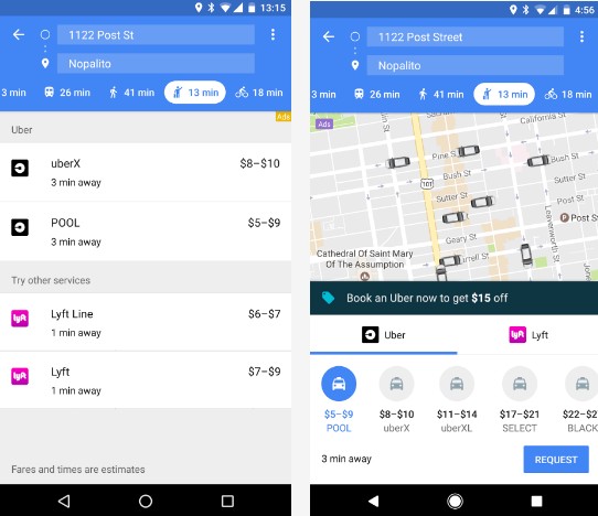ride services of google maps