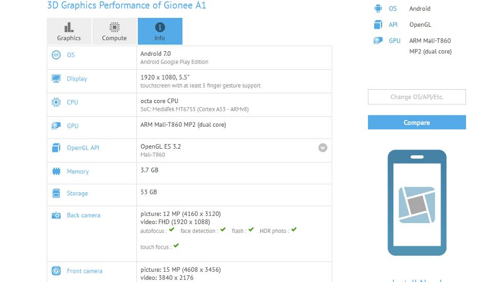 gionee a1 will be announced in mwc 2017,spotted on geekbench