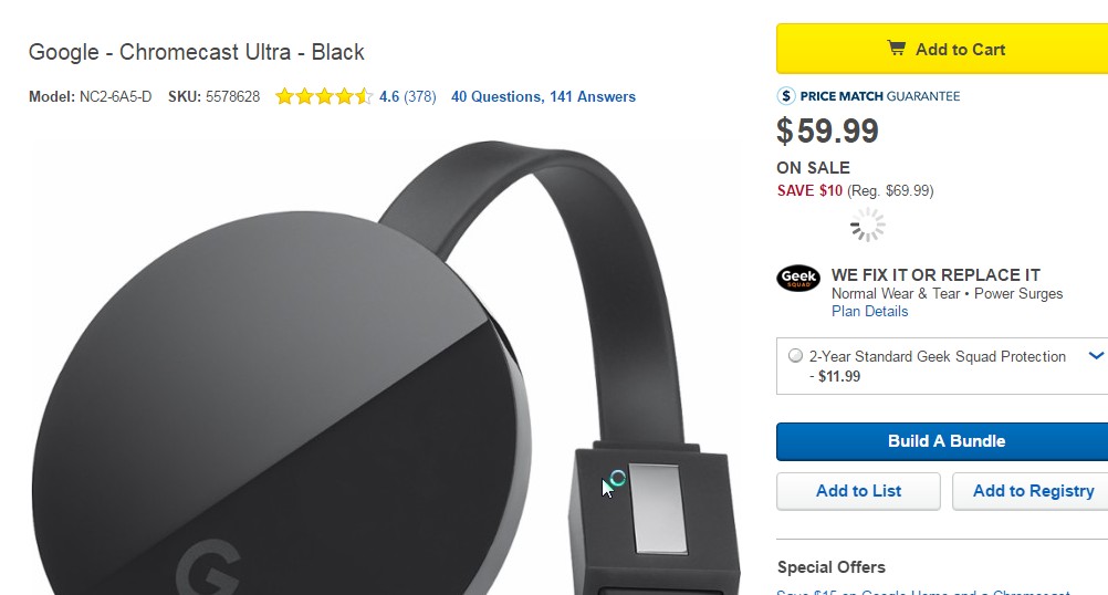 chromecast ultra $59