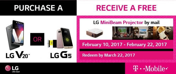 deal: get lg minibeam projector free on the purchase of lg v20 or lg g5 at t-mobile