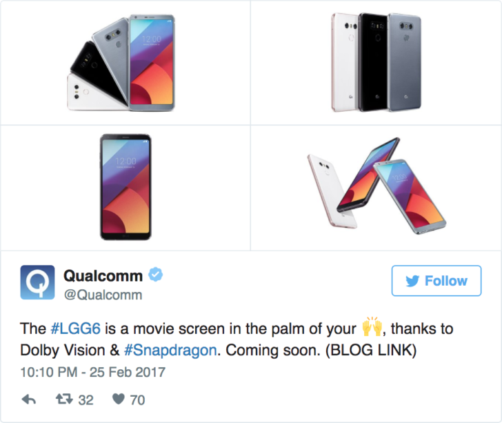 lg g6 qualcomm tweet