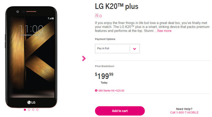 lg k20 plus is now available at t-mobile for $199