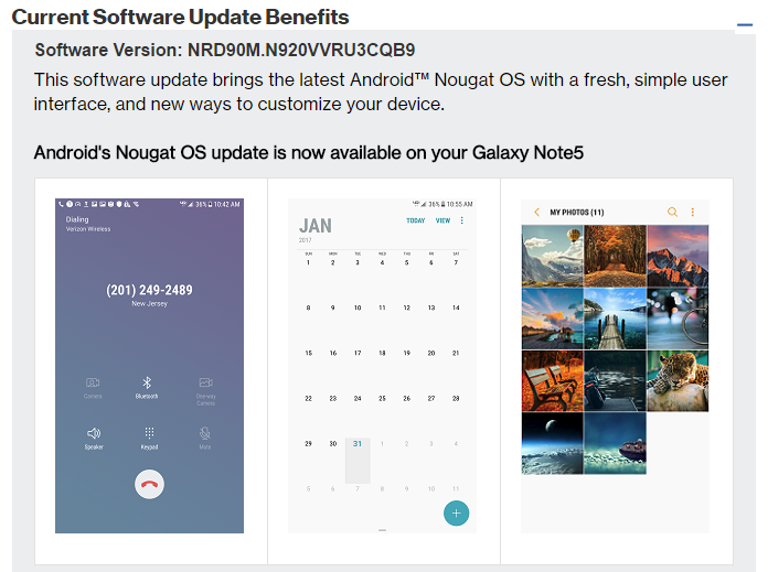 verizon rolling nougat update to galaxy note 5 and s6 edge plus with build n920vvru3cqb9 and g928vvru3cqb9 respectively