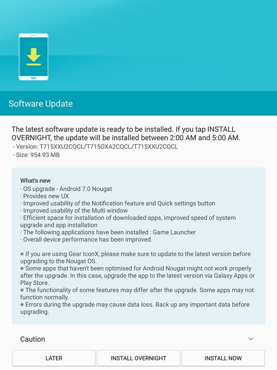 samsung galaxy tab s2 receiving android nougat update now