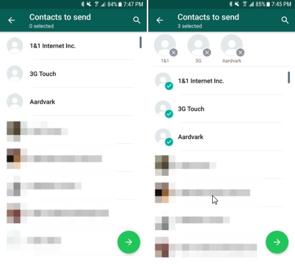 WhatsApp Latest Beta Now Lets you send Multiple Contacts - GoAndroid