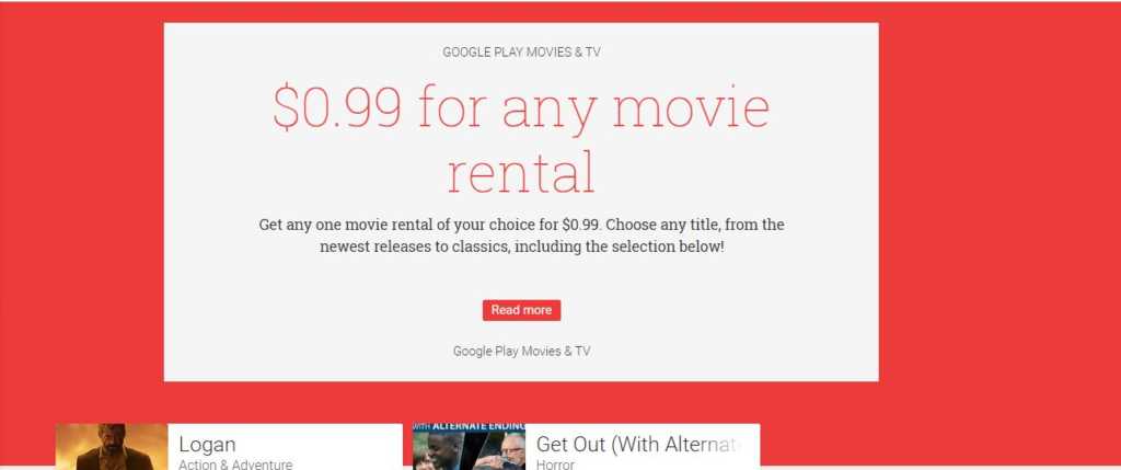 google play movies .99 for any movies rental