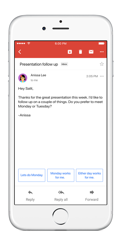 google i/o 2017: smart replies in gmail for android
