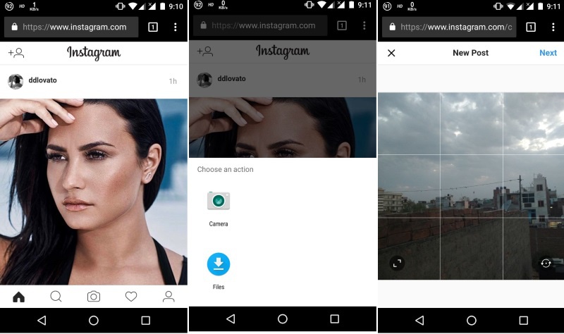 instagram mobile website lets you post photos