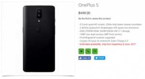oneplus 5 listed on retailer with specs and $449 price tag