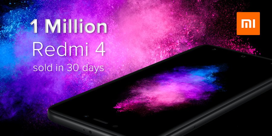 xiaomi redmi 4 hits 1 million sales in just 30 days in india