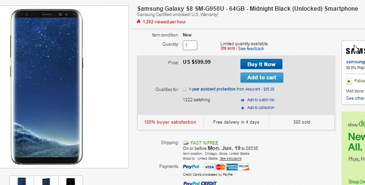 galaxy s8 for just $599