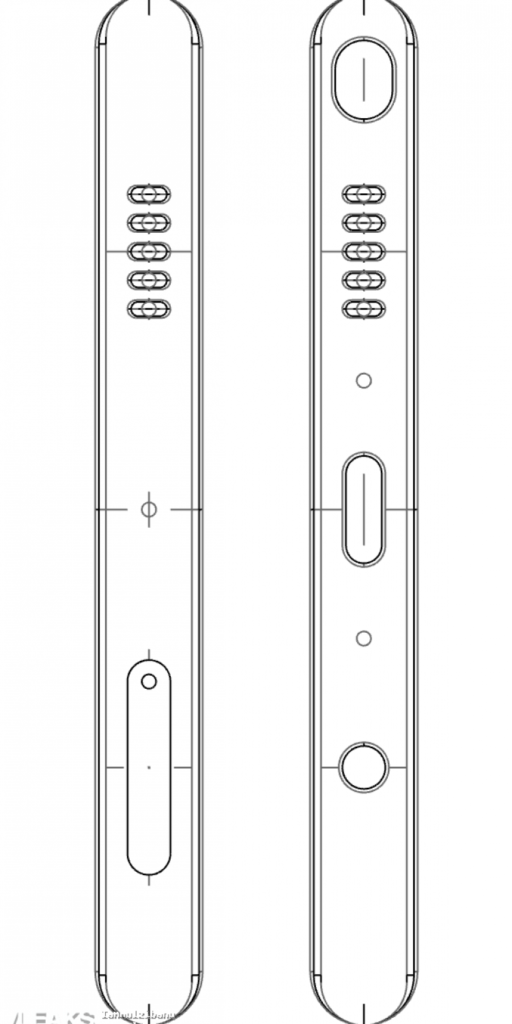 samsung galaxy note 8 sketch shows circular fingerprint scanner at the back, two speaker grills