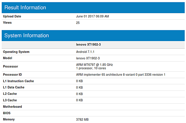 lenovo xt1902-3 (moto m2) with helio x20 soc spotted on geekbench