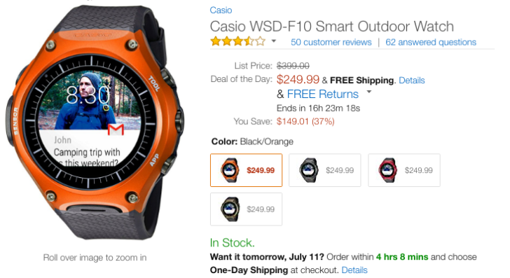 buy casio wsd-f10 smartwatch for just $249.99 ($149 off)