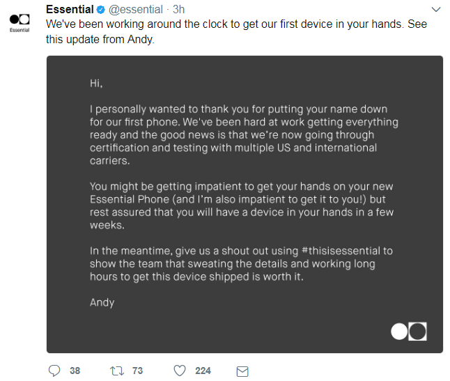 essential phone will be available soon says andy rubin