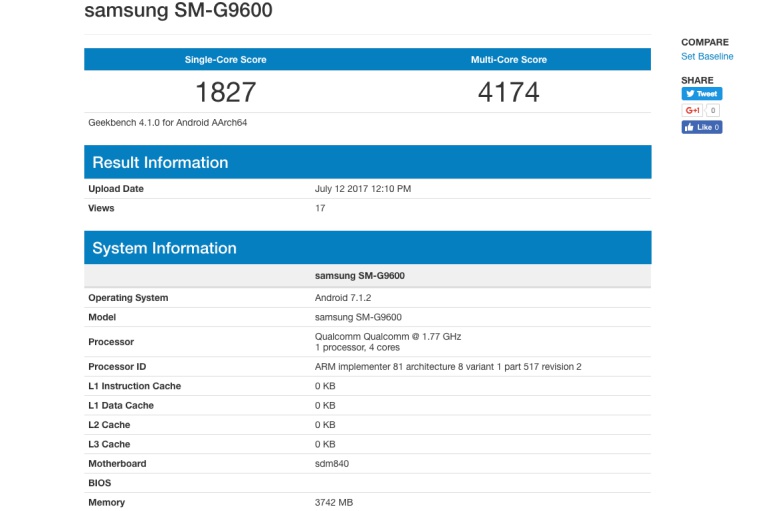 reportedly samsung galaxy s9 (sm-g9600) with snapdragon 840 spotted on geekbench