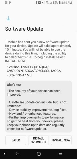 galaxy s8 and s8+ on t-mobile starts receiving new update with july security patch