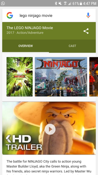 google app now auto-plays select movie trailers in the search