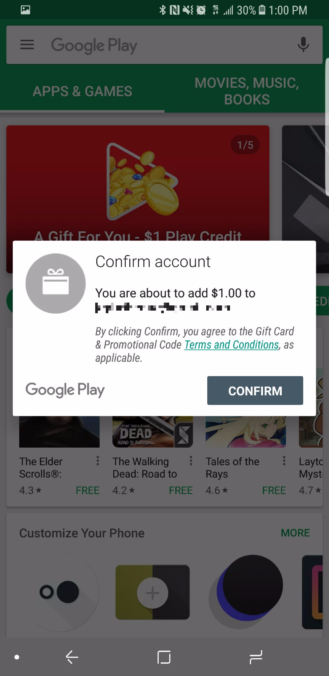 google is giving away free $1 google play credits to some lucky users once again