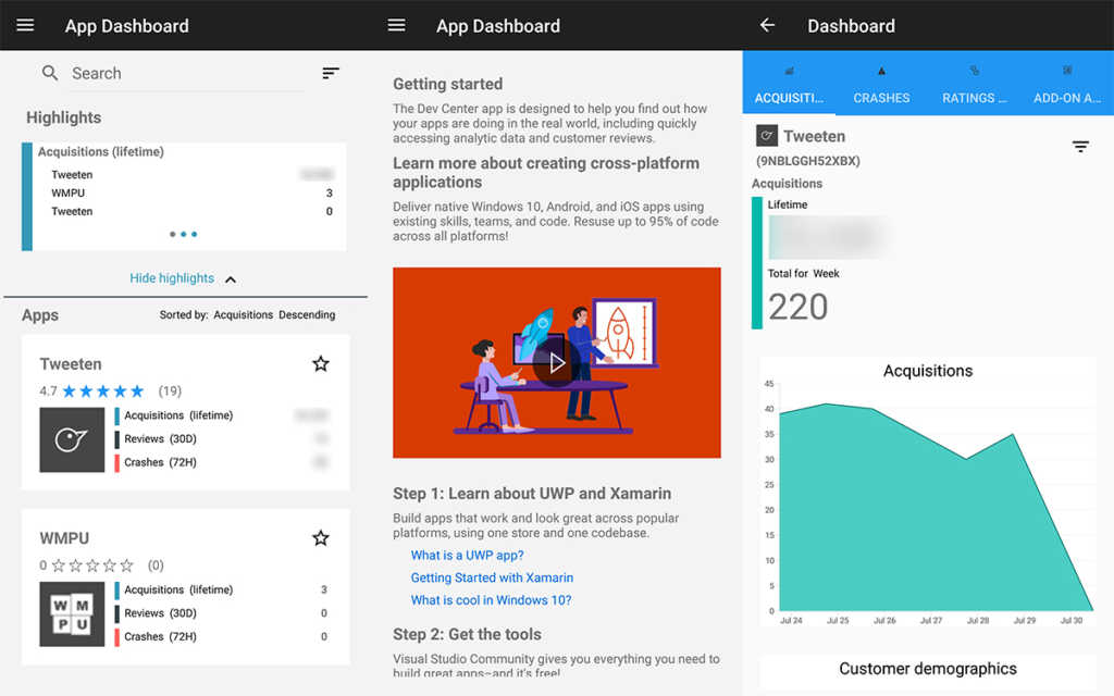 windows dev center app