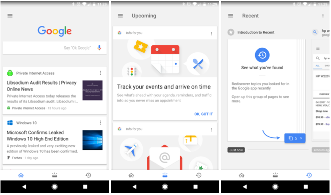 google app three tabbed ui now getting pushed to more users