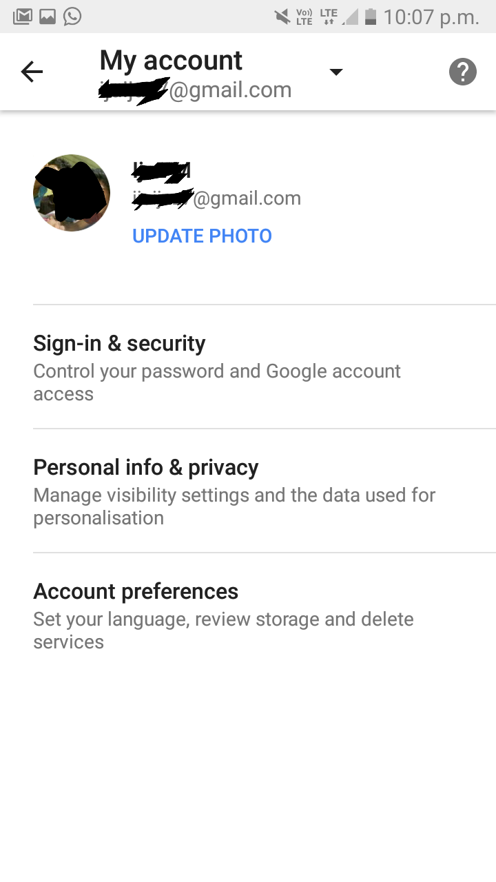 latest gmail android app allows modification of google account settings