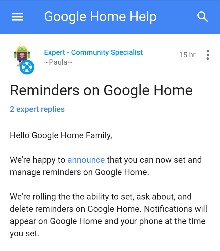 now you can set reminders on google home