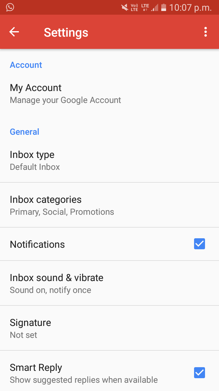 latest gmail android app allows modification of google account settings