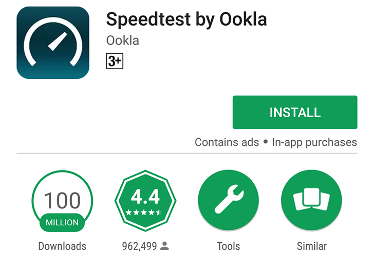 play store pings speedtest servers with 100m downloads