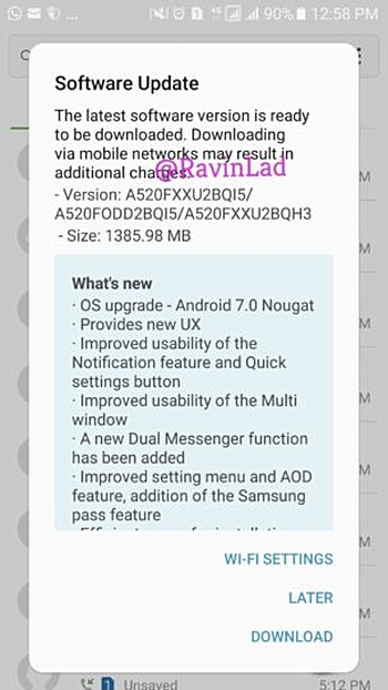 galaxy a5(2017) nougat 7.0 update now rolling out in india