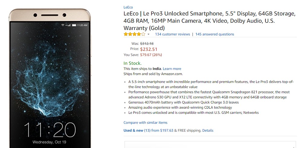 deal: leeco le pro 3 now available for just $233 at amazon
