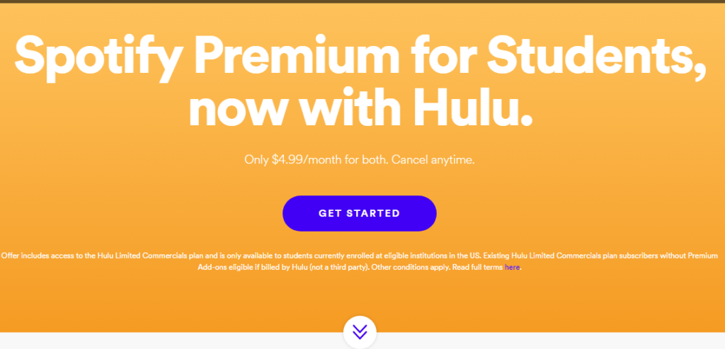 spotify and hulu partners to offer their services at $4.99/month to the us students