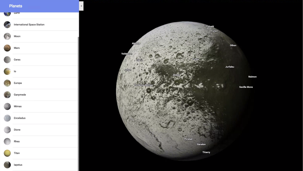 google maps allows you to explore certain planets and their moons