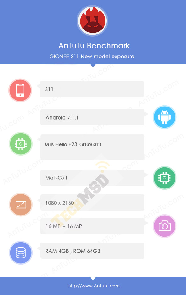 gionee s11 spotted with helio p23, 4gb ram and fhd+ display on antutu