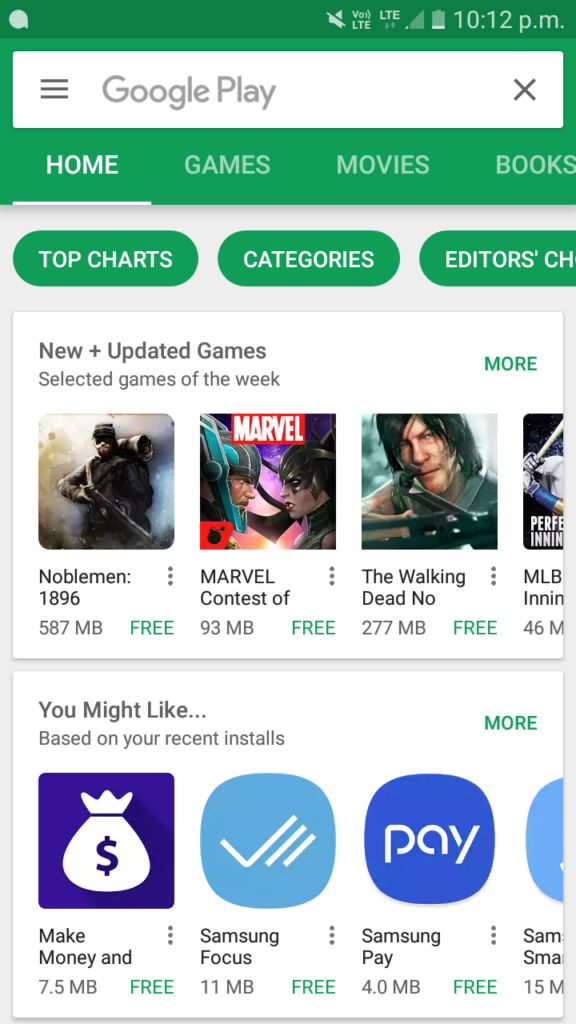 play store homepage app sizes