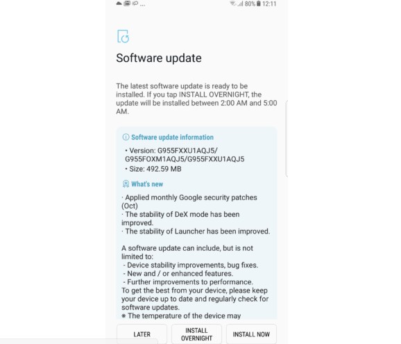 samsung galaxy s8+ security patch india