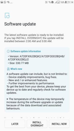 galaxy a7 (2017) november security update