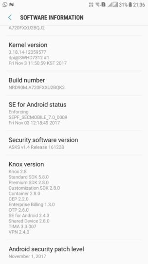 galaxy a7 (2017) november security update