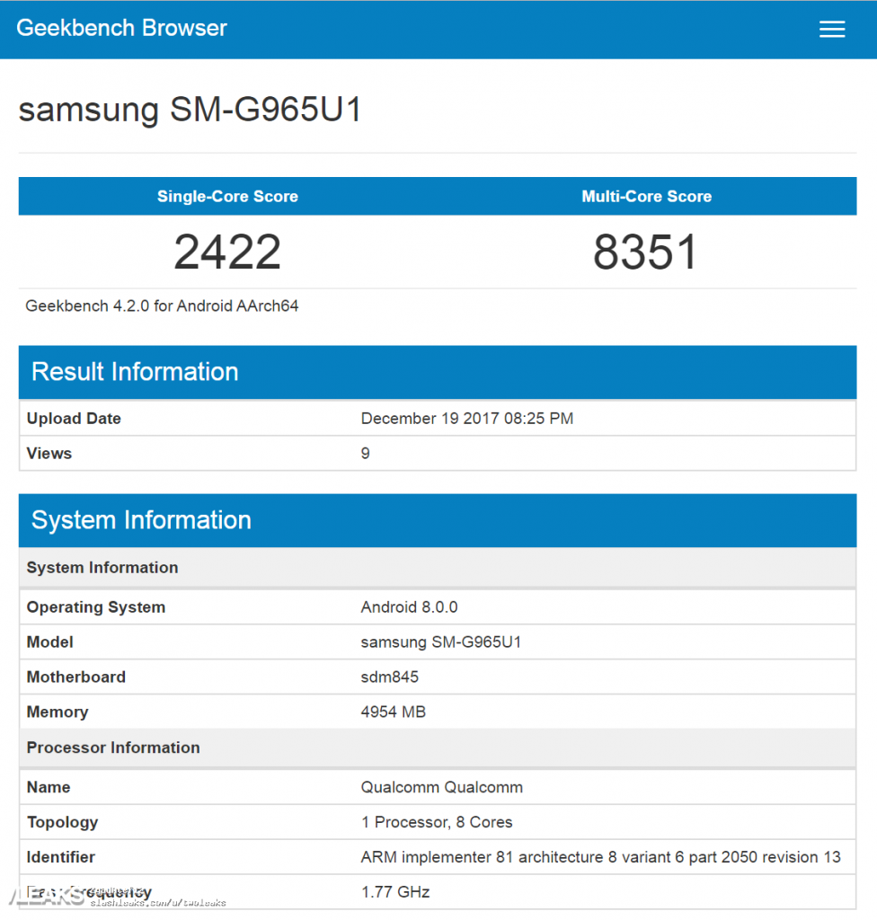 samsung galaxy s9 geekbench