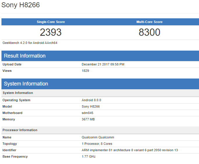 sony's android phone with snapdragon 845 spotted on geekbench