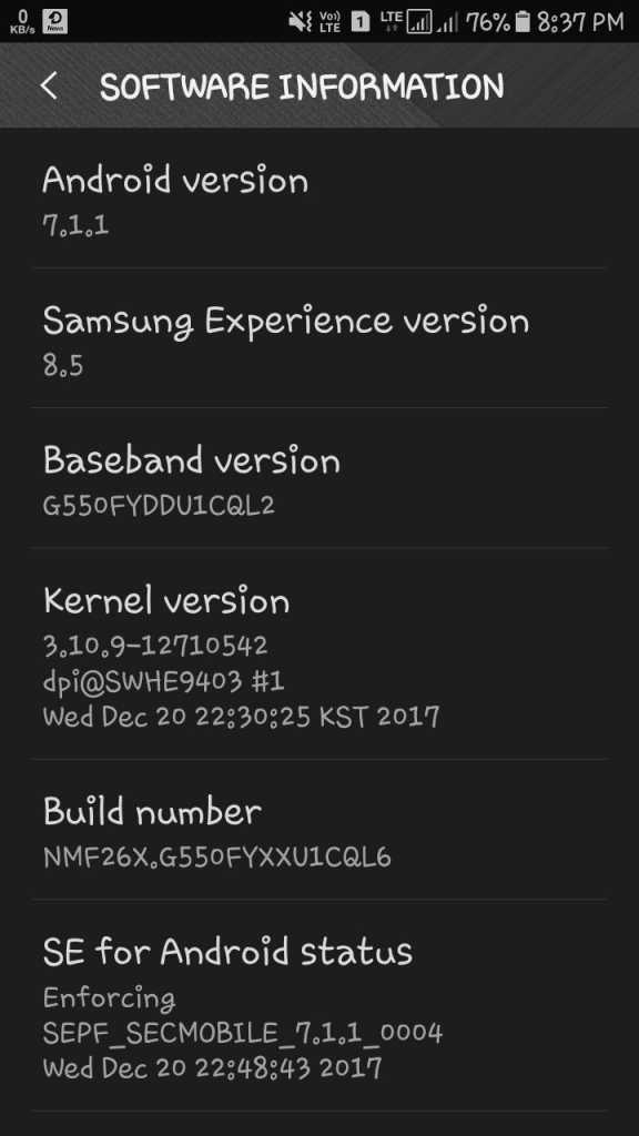 galaxy on 5 and on 5 pro android 7.1 nougat update