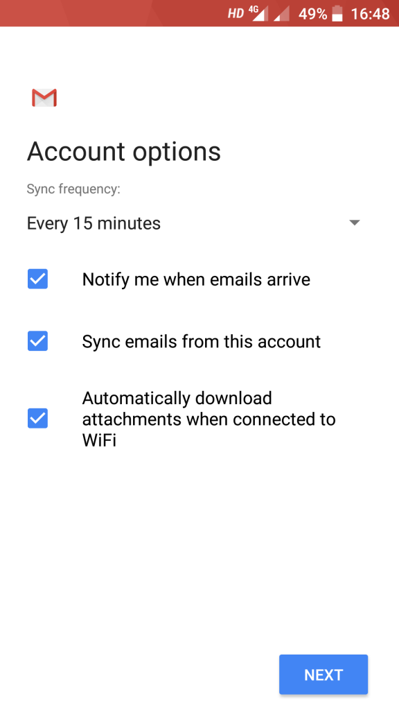 gmail sync options