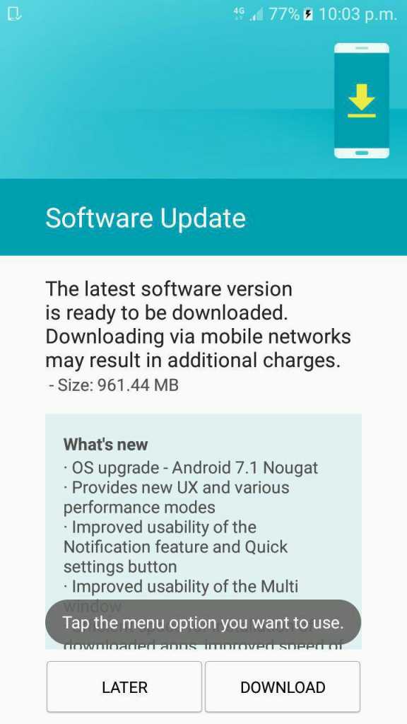 galaxy on 5 and on 5 pro android 7.1 nougat update