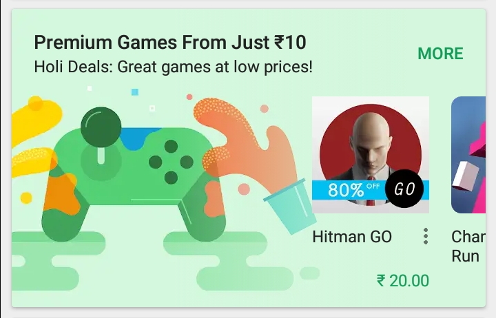 google play store holi special deals, games and apps starting from ₹10