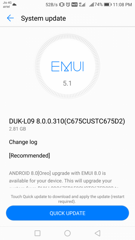 honor 8 pro oreo update