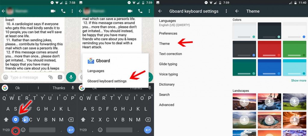 how to change gboard layout and theme