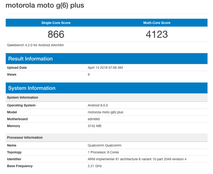 moto g6 geekbench listing reveals snapdragon 660 usage